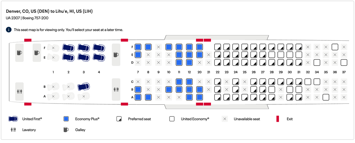 United 757-200 seat map